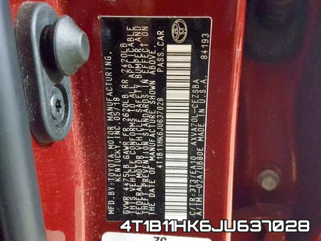 4T1B11HK6JU637028 фото 2