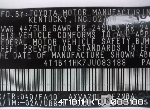 4T1B11HK7JU083188 фото 10