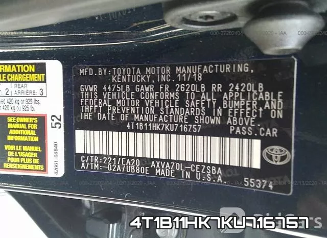 4T1B11HK7KU716757 фото 10