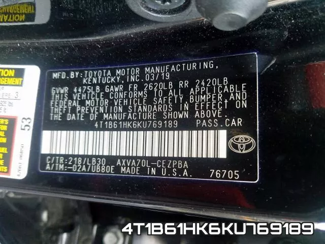 4T1B61HK6KU769189 фото 2