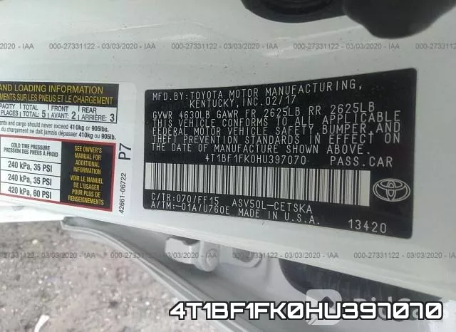 4T1BF1FK0HU397070 фото 10