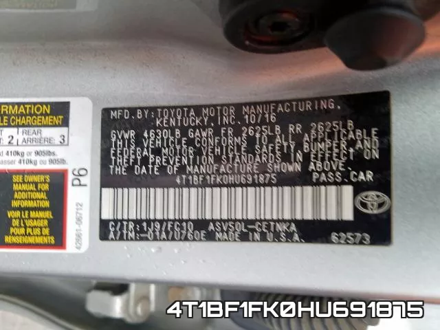 4T1BF1FK0HU691875 фото 2