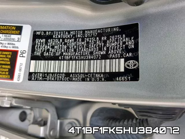 4T1BF1FK5HU384072 фото 2