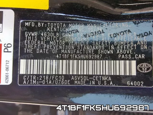4T1BF1FK5HU692987 фото 2