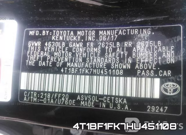 4T1BF1FK7HU451108 фото 10