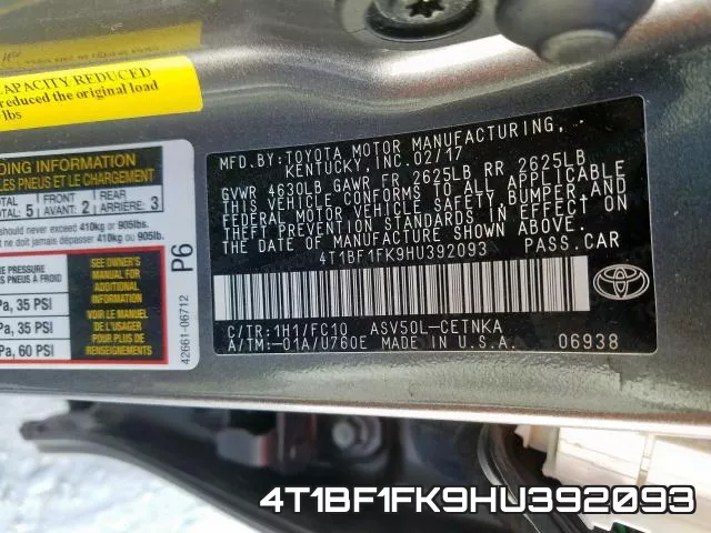 4T1BF1FK9HU392093 фото 2