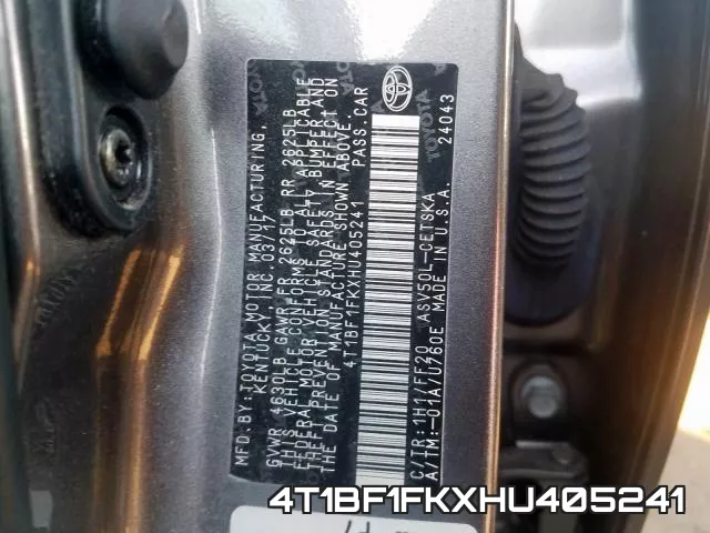 4T1BF1FKXHU405241 фото 2