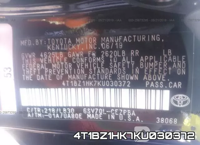 4T1BZ1HK7KU030372 фото 10