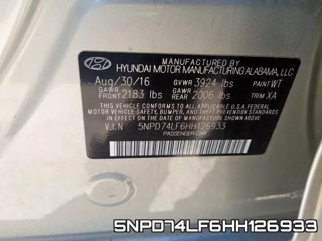 5NPD74LF6HH126933 фото 2