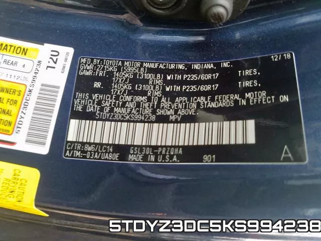 5TDYZ3DC5KS994238 фото 2