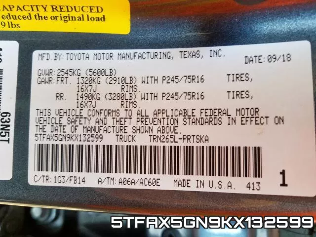 5TFAX5GN9KX132599 фото 2