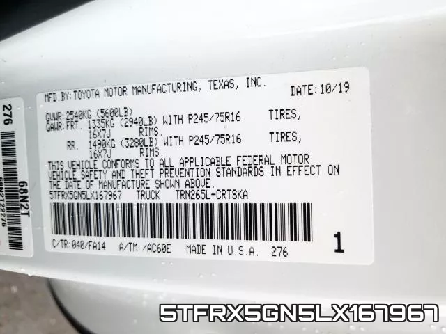 5TFRX5GN5LX167967 фото 2