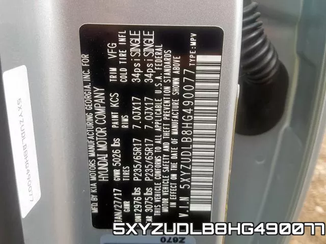 5XYZUDLB8HG490077 фото 2