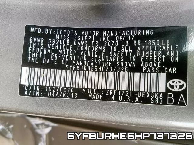 5YFBURHE5HP737326 фото 2