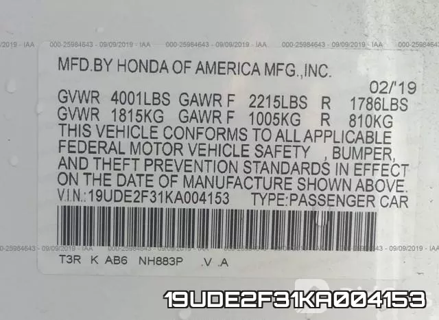 19UDE2F31KA004153 фото 10