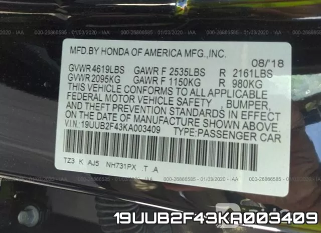 19UUB2F43KA003409 фото 10