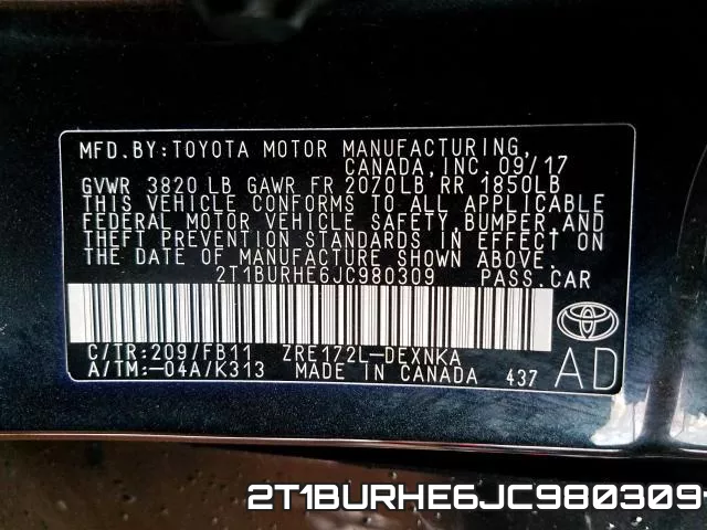 2T1BURHE6JC980309 фото 2
