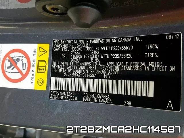 2T2BZMCA2HC114587 фото 2