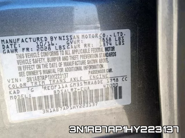 3N1AB7AP1HY223137 фото 2