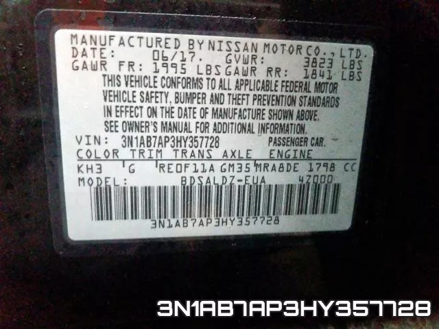 3N1AB7AP3HY357728 фото 2