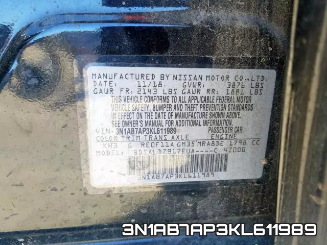 3N1AB7AP3KL611989 фото 2