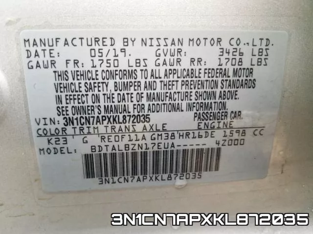 3N1CN7APXKL872035 фото 2