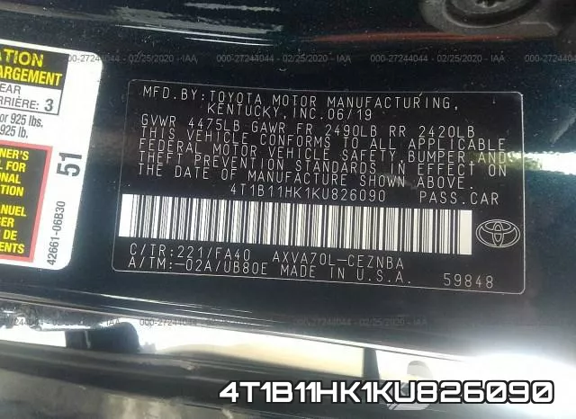 4T1B11HK1KU826090 фото 9