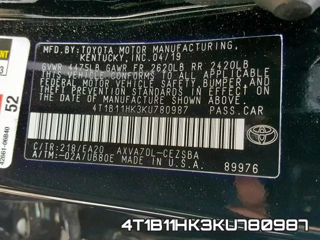 4T1B11HK3KU780987 фото 2