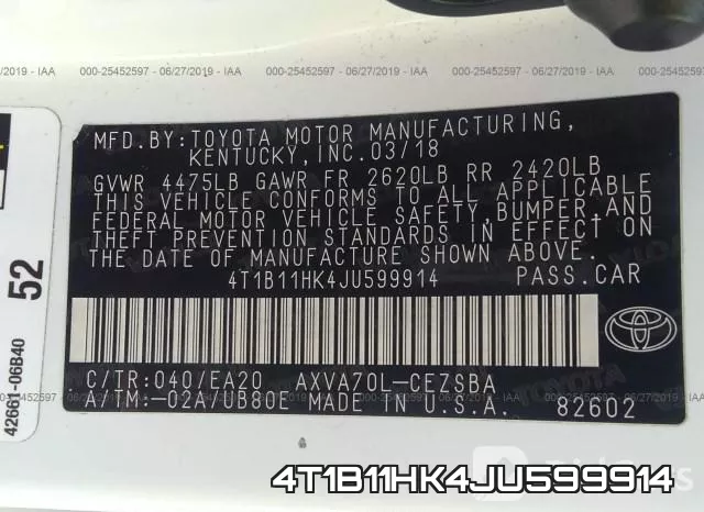 4T1B11HK4JU599914 фото 10