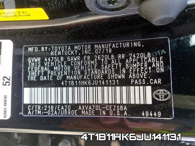 4T1B11HK6JU141131 фото 2