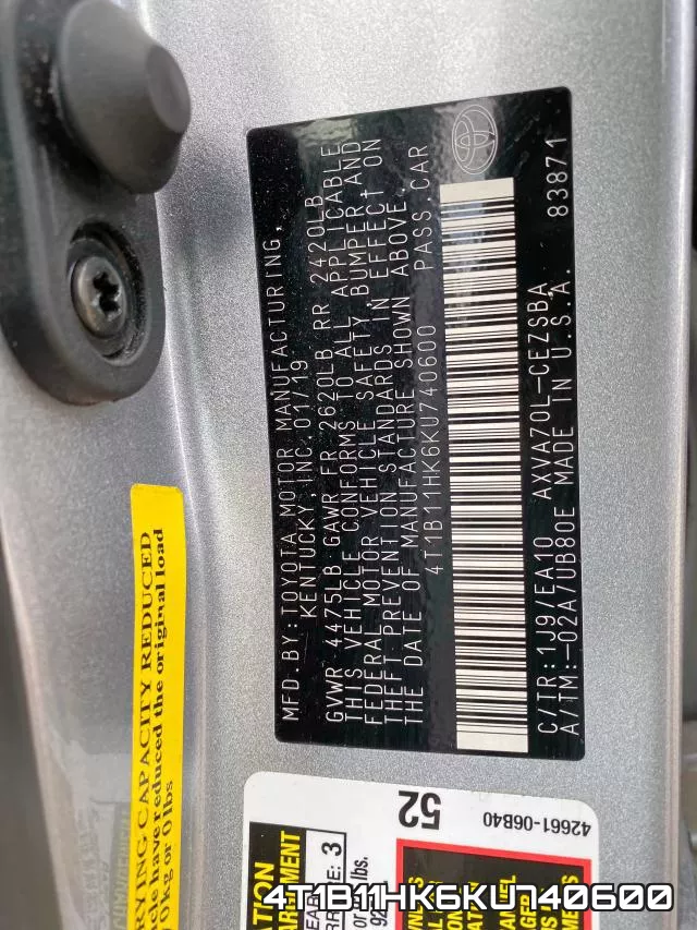 4T1B11HK6KU740600 фото 2