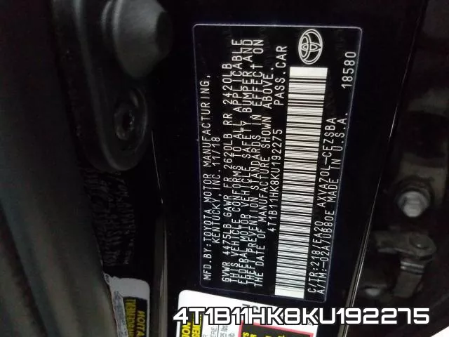 4T1B11HK8KU192275 фото 2