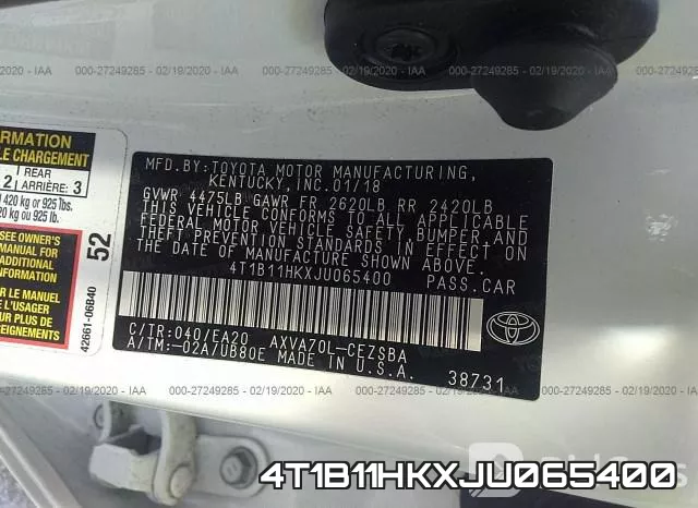 4T1B11HKXJU065400 фото 10