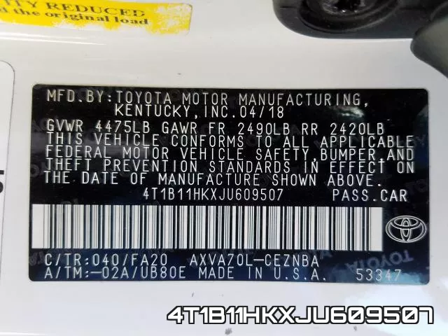 4T1B11HKXJU609507 фото 2