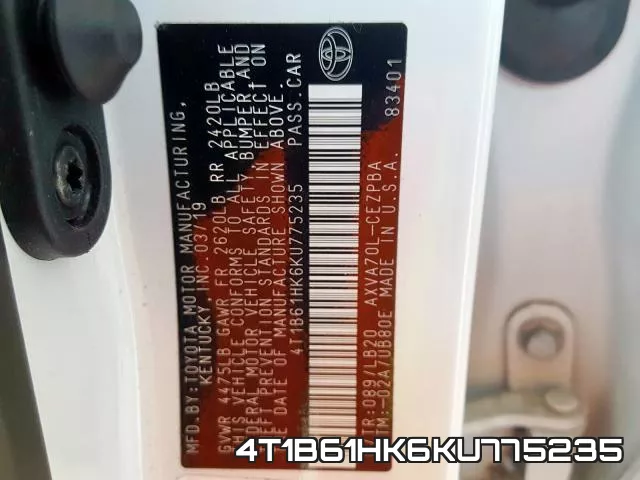 4T1B61HK6KU775235 фото 2