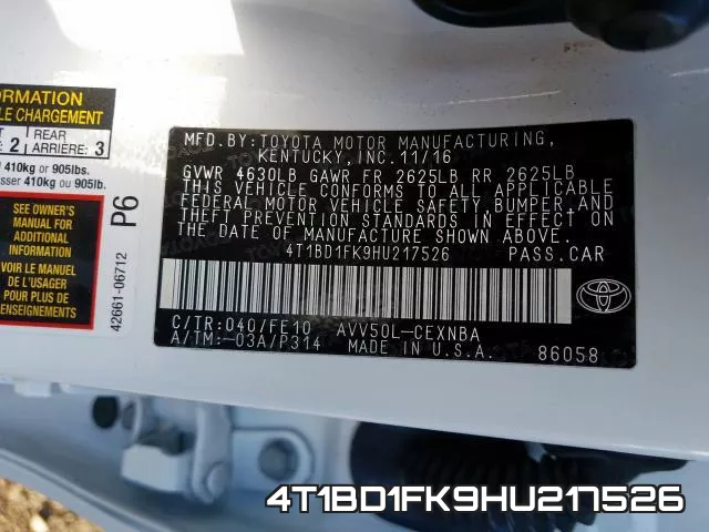 4T1BD1FK9HU217526 фото 2