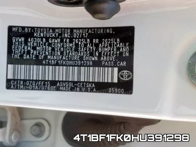 4T1BF1FK0HU391298 фото 2