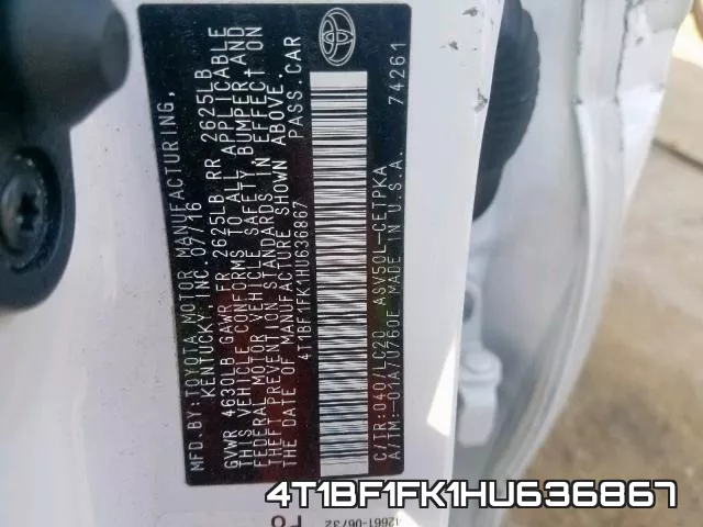 4T1BF1FK1HU636867 фото 2