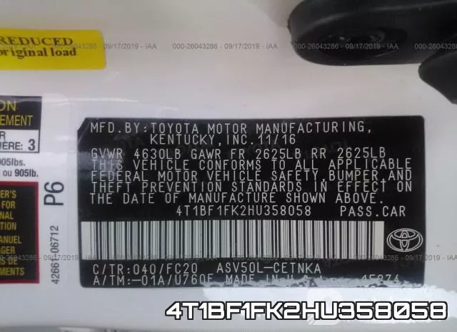 4T1BF1FK2HU358058 фото 10