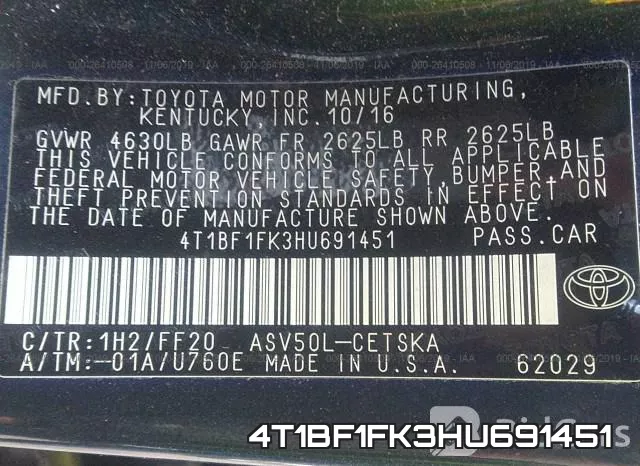 4T1BF1FK3HU691451 фото 10