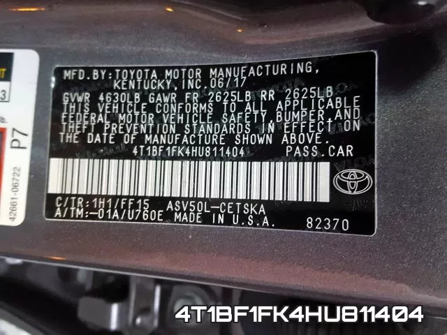 4T1BF1FK4HU811404 фото 2