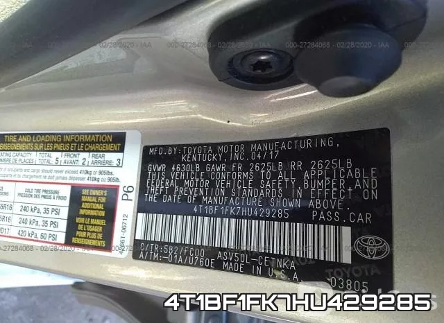 4T1BF1FK7HU429285 фото 7