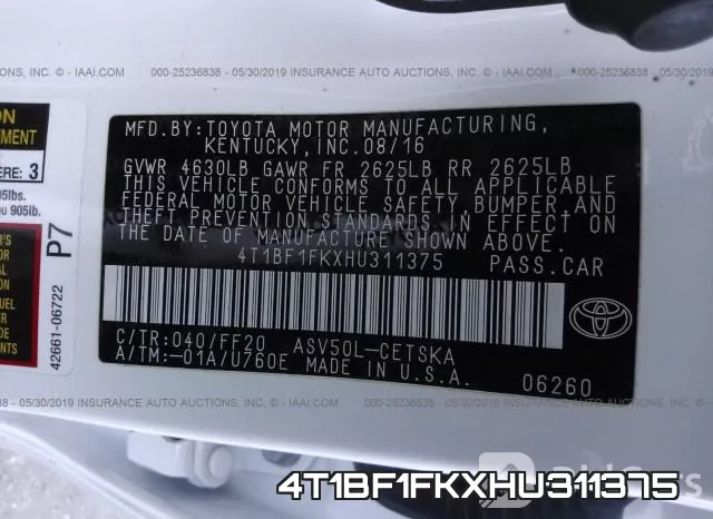 4T1BF1FKXHU311375 фото 10