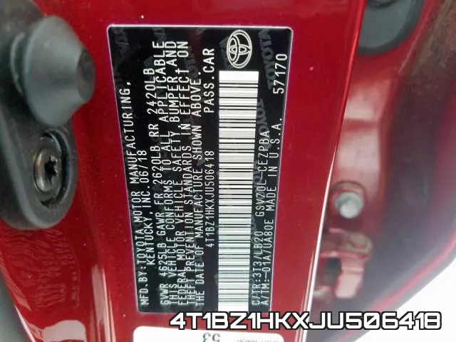 4T1BZ1HKXJU506418 фото 2