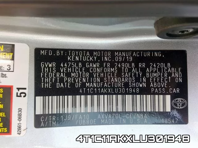 4T1C11AKXLU301948 фото 2