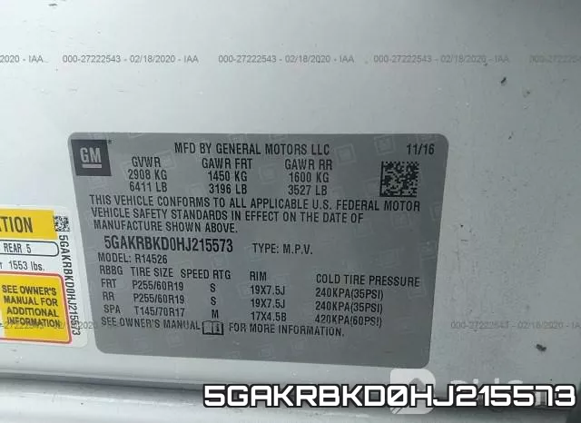 5GAKRBKD0HJ215573 фото 8