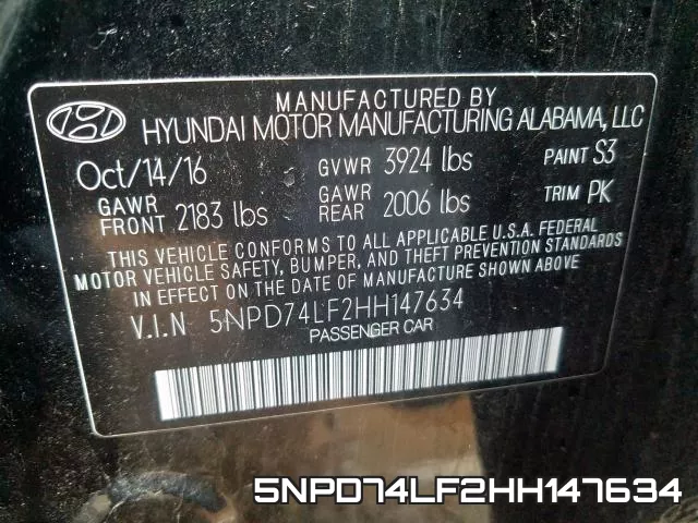 5NPD74LF2HH147634 фото 2