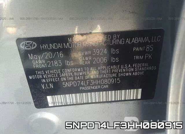5NPD74LF3HH080915 фото 4