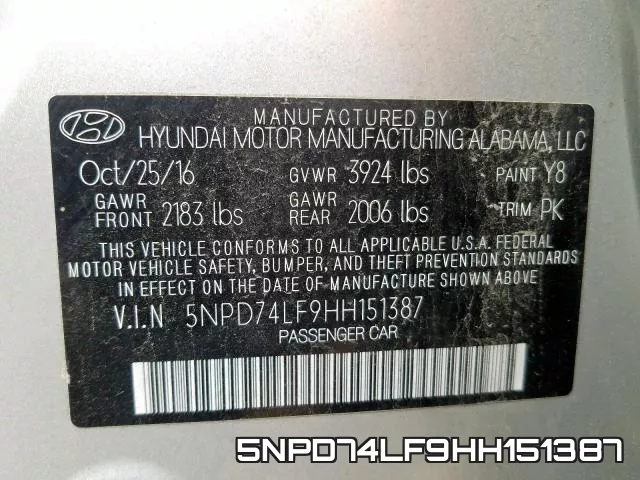 5NPD74LF9HH151387 фото 2