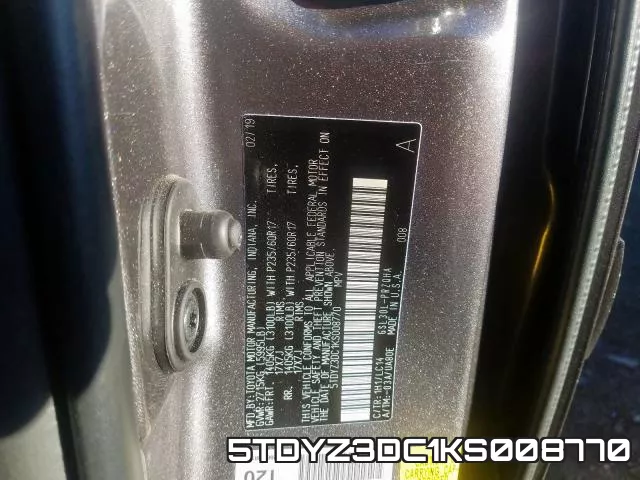 5TDYZ3DC1KS008770 фото 2